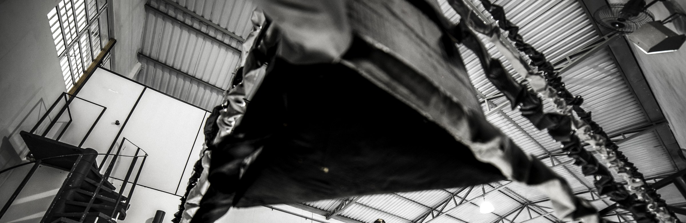 The gym floor, seen from beneath a heavy bag